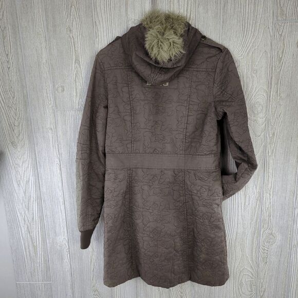 Vintage Billabong Women’s Medium Gray Long Overcoat Jacket Fur Hooded - Picture 8 of 10